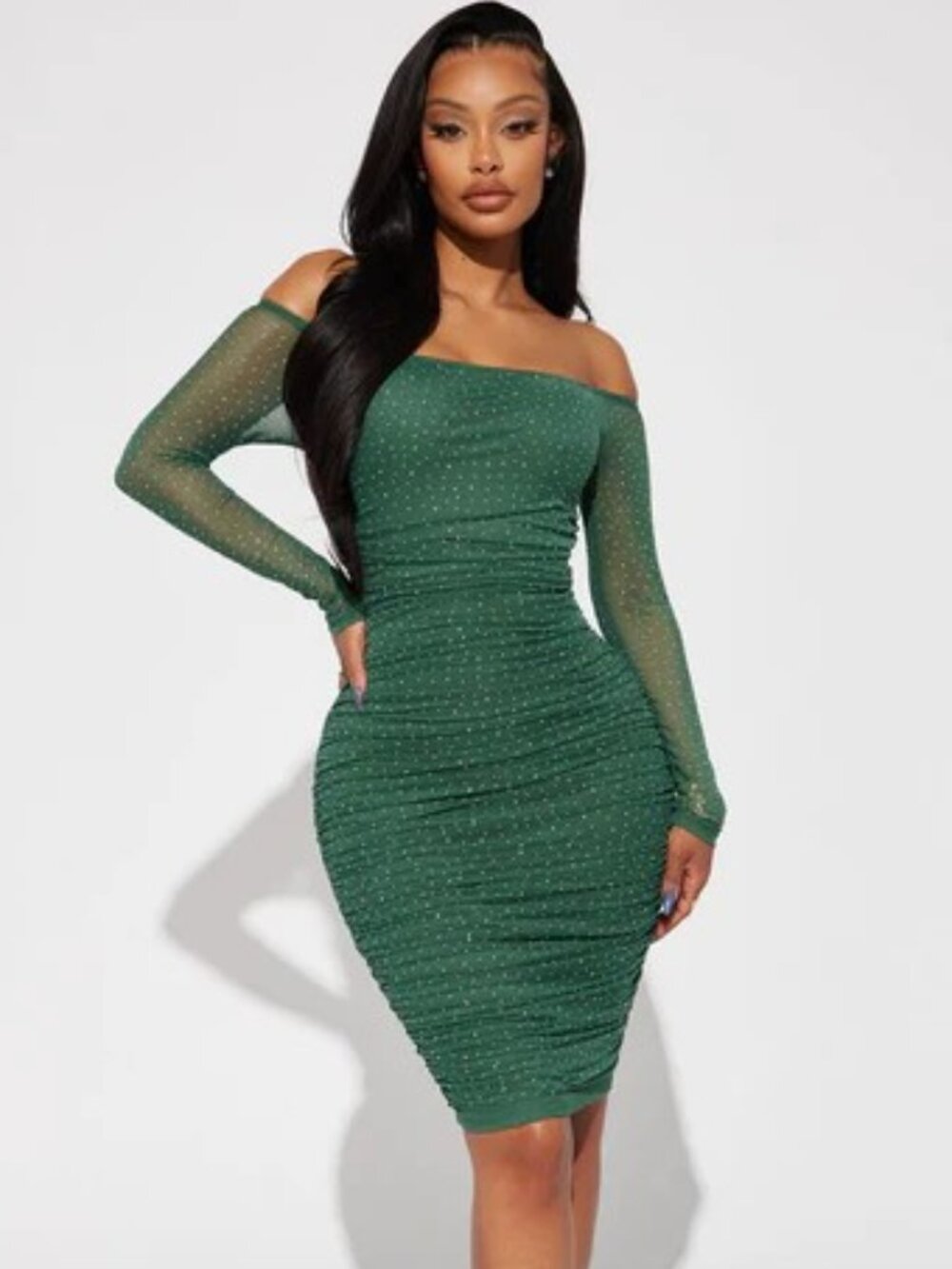 Amber Off Shoulder Midi Dress - Hunter